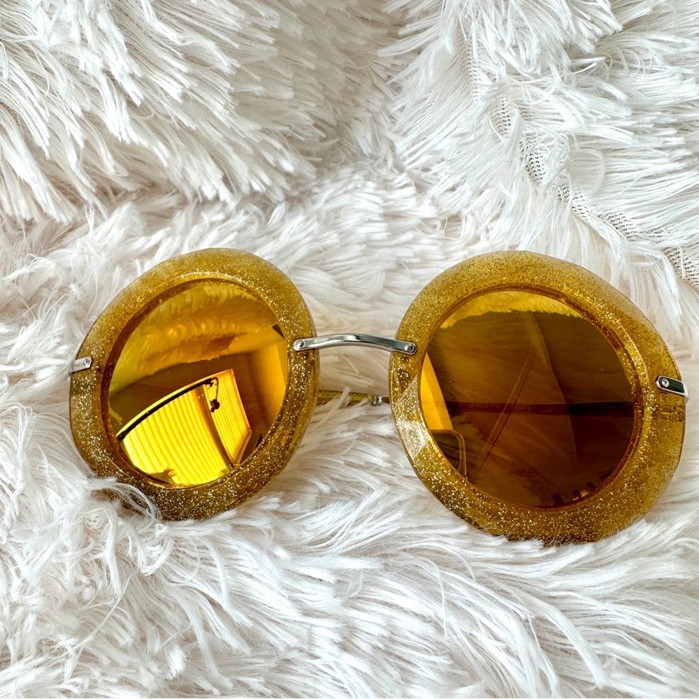 Dolce & Gabbana DG Round Gold Yellow Glitter Sunglasses Sunnies Shades Authentic - Picture 2 of 15